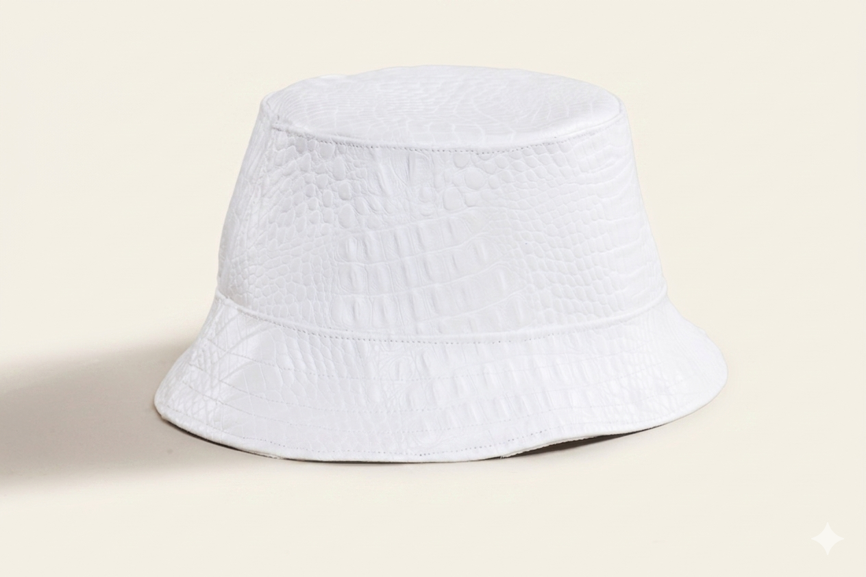 White Faux Crocodile Bucket Hat