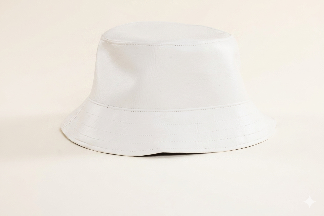 White Faux Leather Bucket Hat