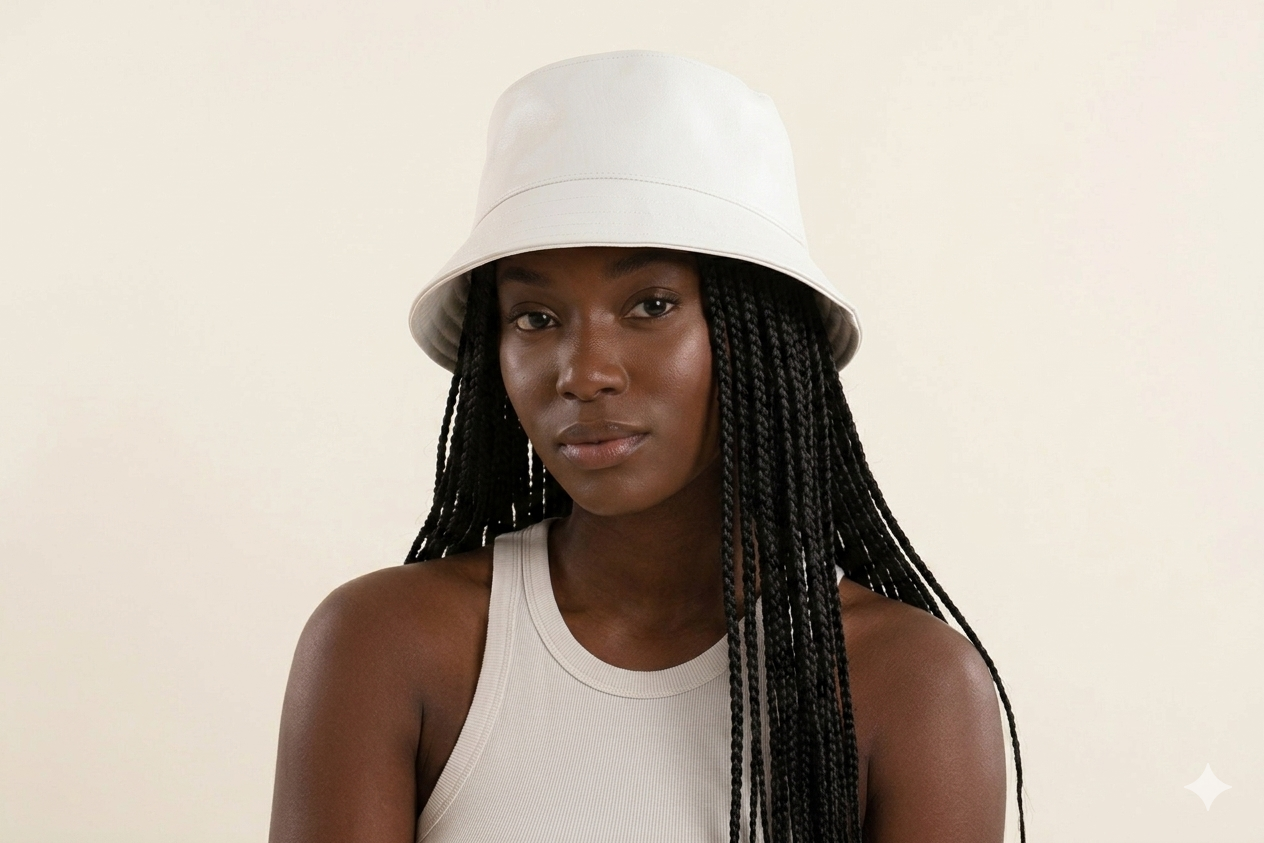 White Faux Leather Bucket Hat
